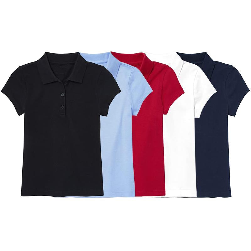 5 Pack Girls Short Sleeve Stretch Pique Polo Shirts School Uniform (4-20)