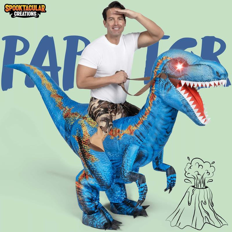 Spooktacular Creations Adult Inflatable Dinosaur Costume Halloween Costume, Riding a Raptor, Printing T-Rex Air Blow-Ups with Light Eyes for Halloween Parties Tiktokshopbacktoschool