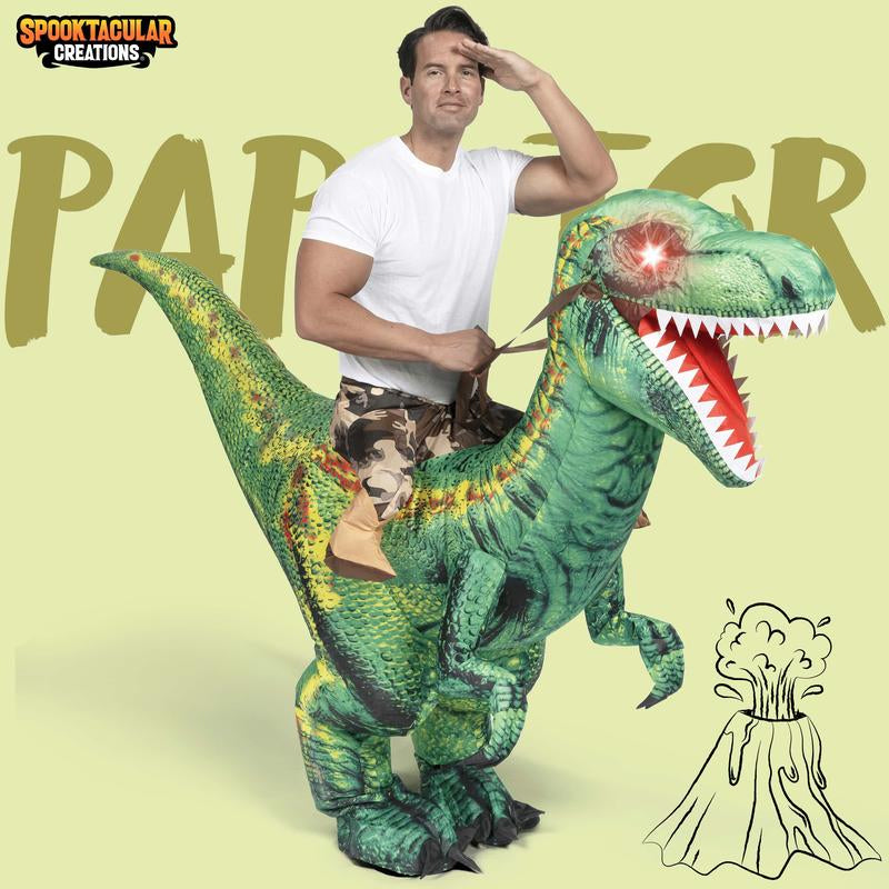 Spooktacular Creations Adult Inflatable Dinosaur Costume Halloween Costume, Riding a Raptor, Printing T-Rex Air Blow-Ups with Light Eyes for Halloween Parties Tiktokshopbacktoschool