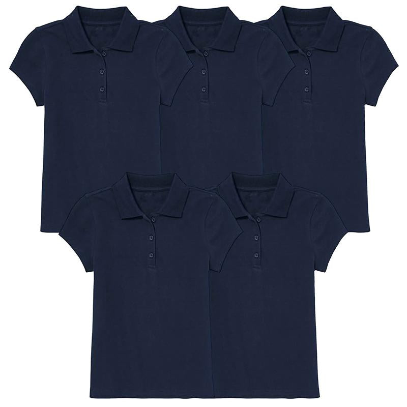 5 Pack Girls Short Sleeve Stretch Pique Polo Shirts School Uniform (4-20)