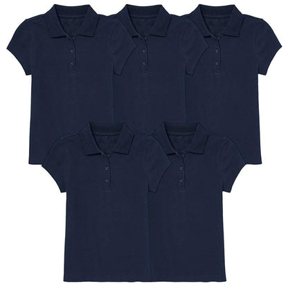 5 Pack Girls Short Sleeve Stretch Pique Polo Shirts School Uniform (4-20)