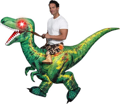 Spooktacular Creations Adult Inflatable Dinosaur Costume Halloween Costume, Riding a Raptor, Printing T-Rex Air Blow-Ups with Light Eyes for Halloween Parties Tiktokshopbacktoschool