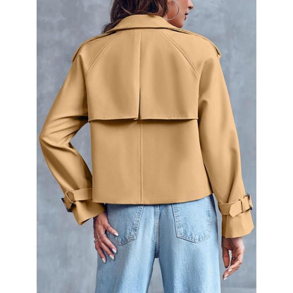 ARTFREE Women Short Double Breasted Trench Coat Raglan Sleeve Work Office Cropped Jacket with Pockets