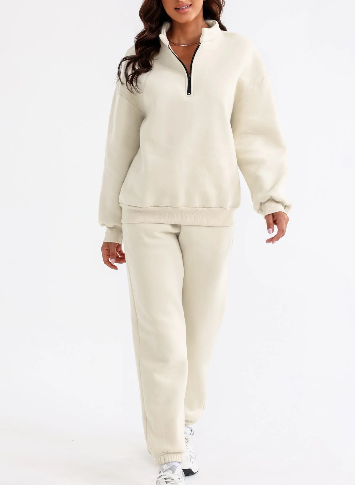 Women'S 2 Piece Athletic Outfits Sets Zip Mock Neck Tracksuit plus Size Pullover Long Sweatpants with Pockets Apricot 2XL