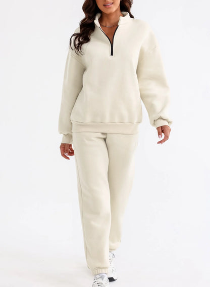 Women'S 2 Piece Athletic Outfits Sets Zip Mock Neck Tracksuit plus Size Pullover Long Sweatpants with Pockets Apricot 2XL