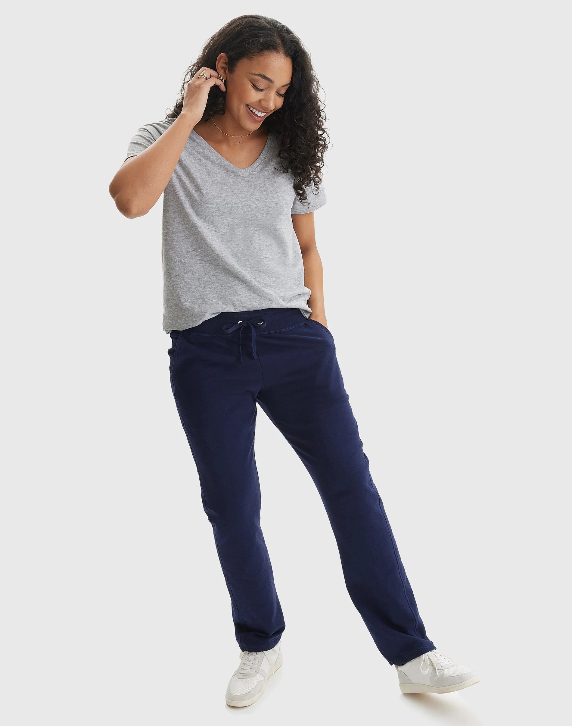 Women'S French Terry Pants with Pockets, 31" Navy L