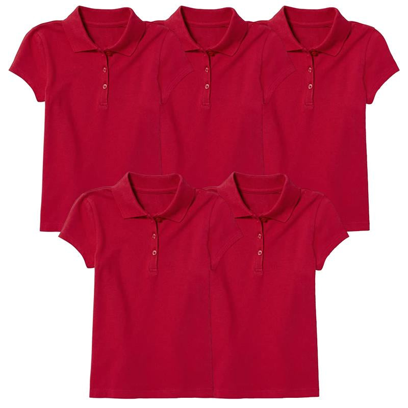 5 Pack Girls Short Sleeve Stretch Pique Polo Shirts School Uniform (4-20)