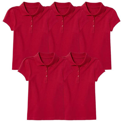 5 Pack Girls Short Sleeve Stretch Pique Polo Shirts School Uniform (4-20)