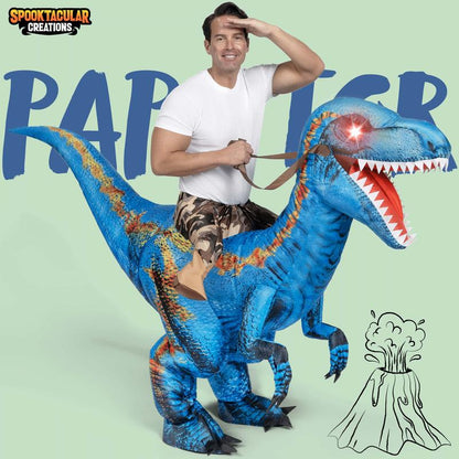 Spooktacular Creations Adult Inflatable Dinosaur Costume Halloween Costume, Riding a Raptor, Printing T-Rex Air Blow-Ups with Light Eyes for Halloween Parties Tiktokshopbacktoschool