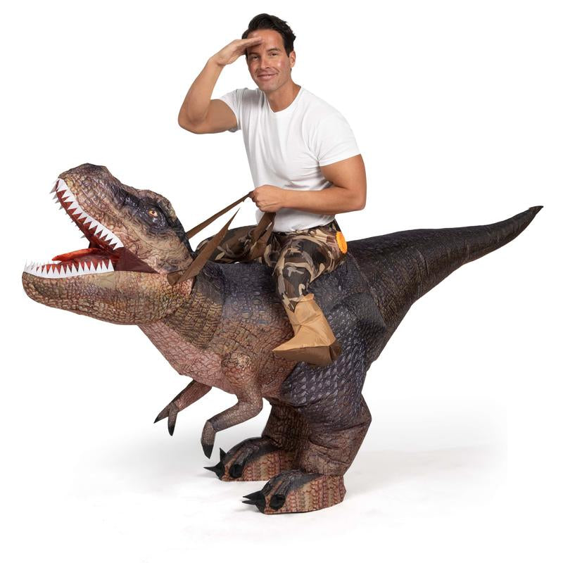 Spooktacular Creations Adult Inflatable Dinosaur Costume Halloween Costume, Riding a Raptor, Printing T-Rex Air Blow-Ups with Light Eyes for Halloween Parties Tiktokshopbacktoschool
