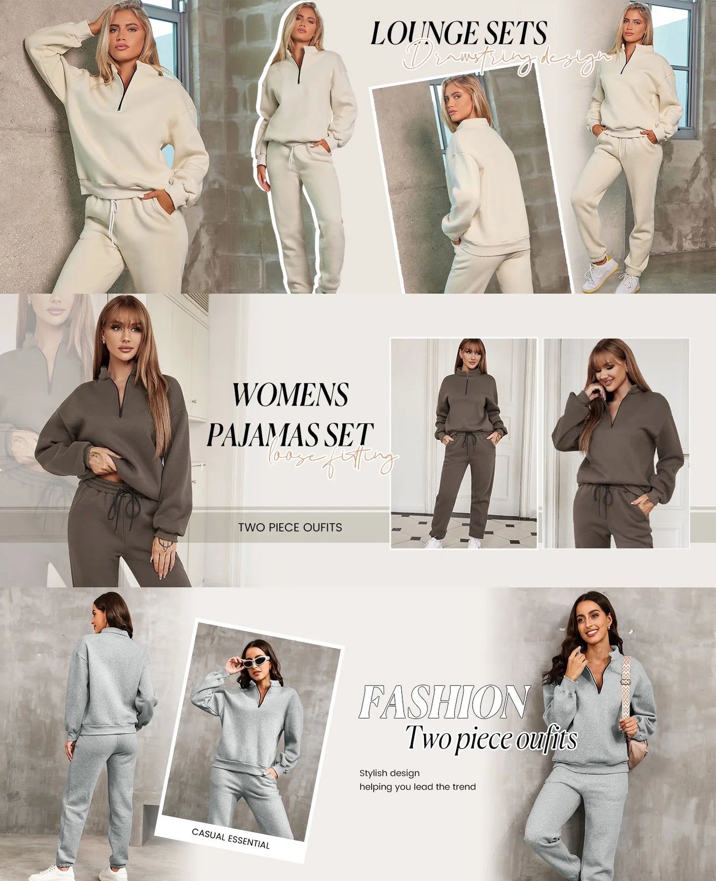 Women'S 2 Piece Athletic Outfits Sets Zip Mock Neck Tracksuit plus Size Pullover Long Sweatpants with Pockets Apricot 2XL