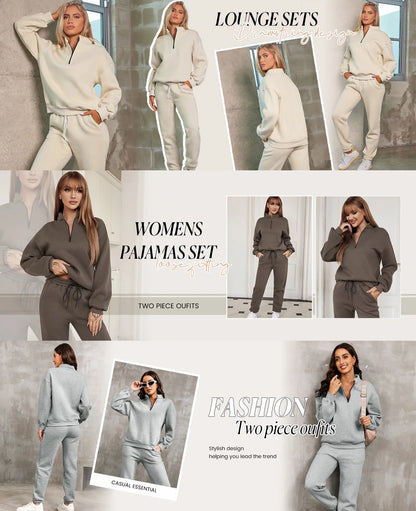 Women'S 2 Piece Athletic Outfits Sets Zip Mock Neck Tracksuit plus Size Pullover Long Sweatpants with Pockets Apricot 2XL