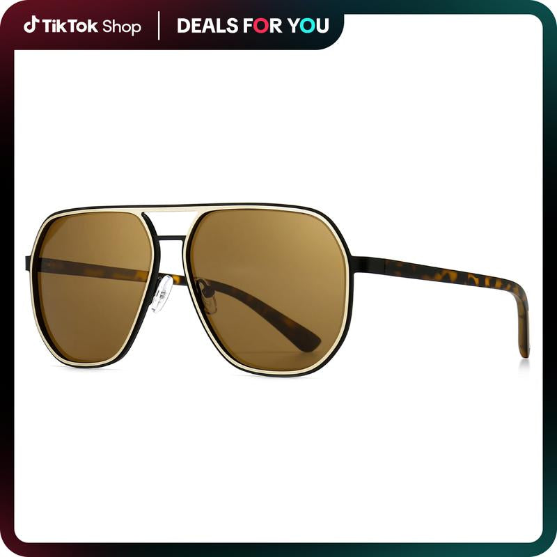 〖Dealsforyoudays〗Sungait Polygon Aviator Sunglasses for Men Polarized Trendy Square Sun Glasses Retro Pilot Shades UV Protection