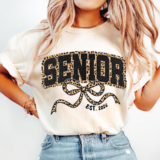 Comfort Colors Senior 2026, Leopard Class of 2026 Shirt, Coquette Senior Sublimation, Retro Cheetah Senior Bo, Glitter Senior, Back to Schools, Crew Neck, Unisex Casual Short-Sleeve T-Shirt