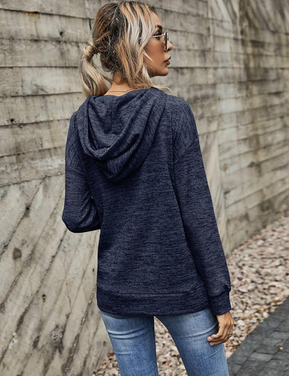 Fashion Drawstring Hoodies for Women Long Sleeve Active Pullover Tops,Navy,L