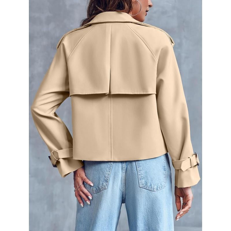 ARTFREE Women Short Double Breasted Trench Coat Raglan Sleeve Work Office Cropped Jacket with Pockets