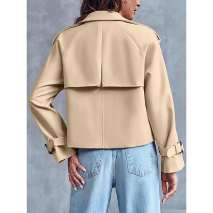 ARTFREE Women Short Double Breasted Trench Coat Raglan Sleeve Work Office Cropped Jacket with Pockets