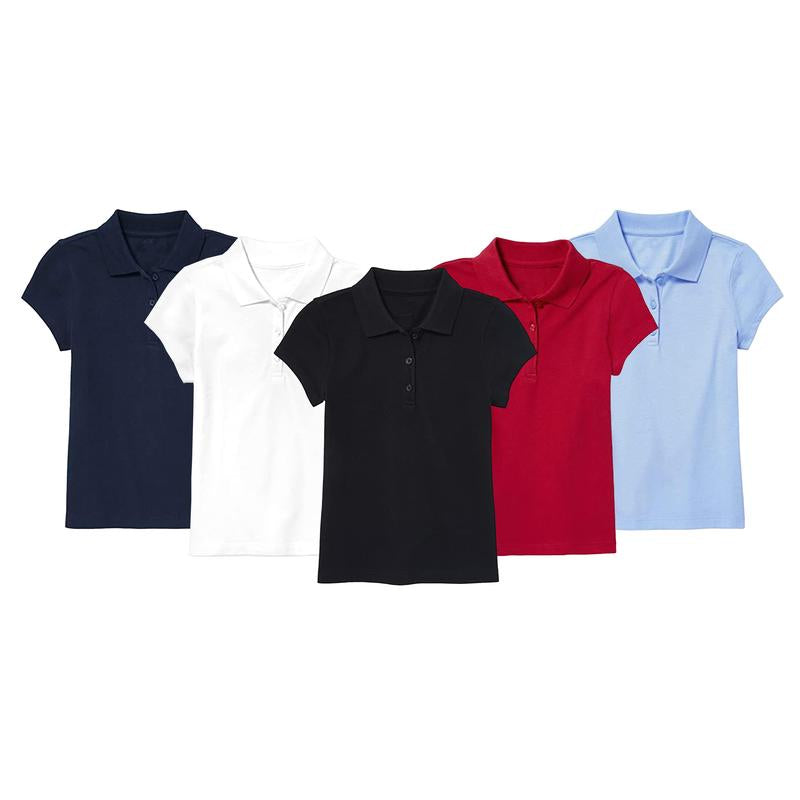 5 Pack Girls Short Sleeve Stretch Pique Polo Shirts School Uniform (4-20)