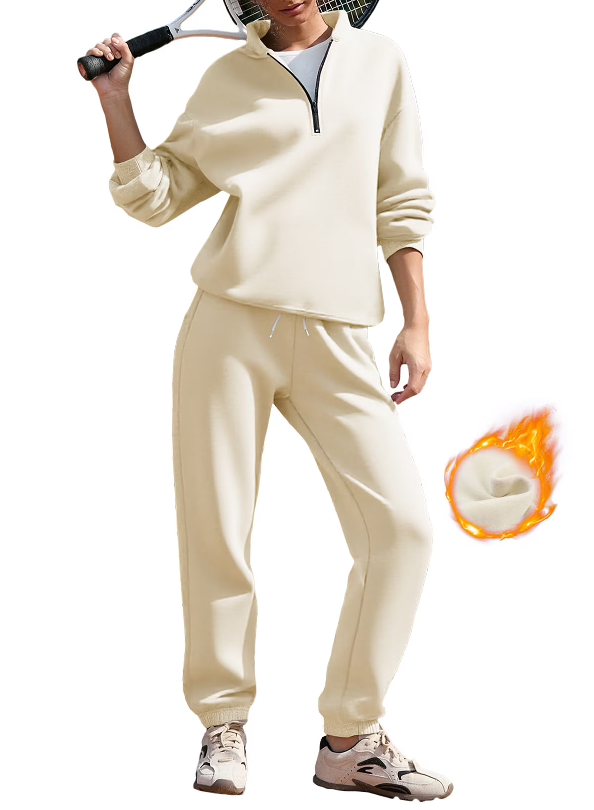 Women'S 2 Piece Athletic Outfits Sets Zip Mock Neck Tracksuit plus Size Pullover Long Sweatpants with Pockets Apricot 2XL