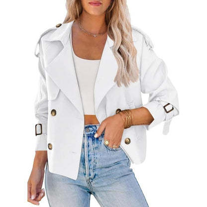 ARTFREE Women Short Double Breasted Trench Coat Raglan Sleeve Work Office Cropped Jacket with Pockets