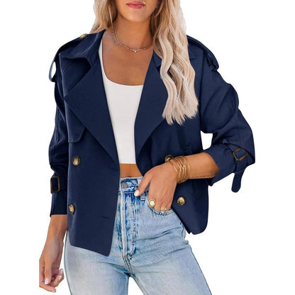 ARTFREE Women Short Double Breasted Trench Coat Raglan Sleeve Work Office Cropped Jacket with Pockets