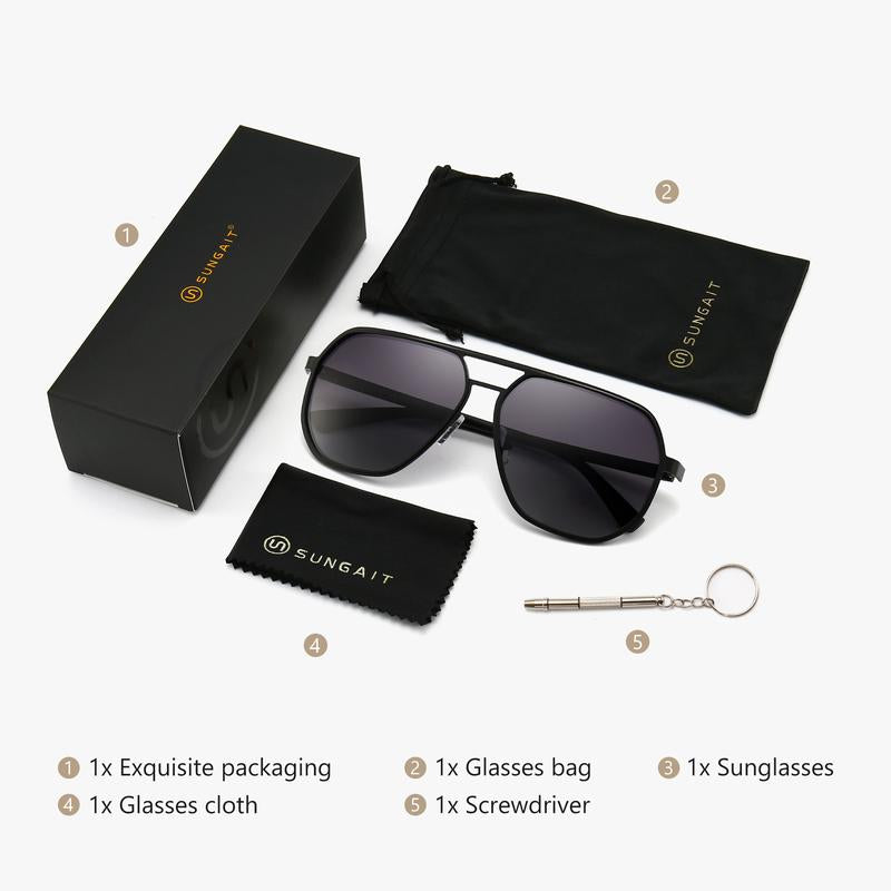 〖Dealsforyoudays〗Sungait Polygon Aviator Sunglasses for Men Polarized Trendy Square Sun Glasses Retro Pilot Shades UV Protection