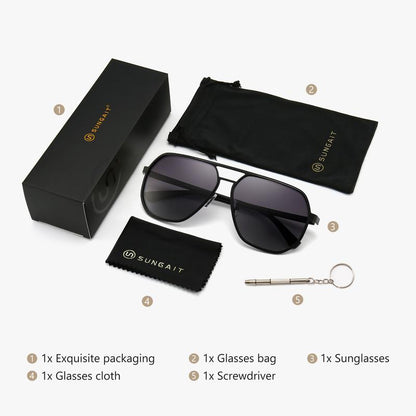 〖Dealsforyoudays〗Sungait Polygon Aviator Sunglasses for Men Polarized Trendy Square Sun Glasses Retro Pilot Shades UV Protection
