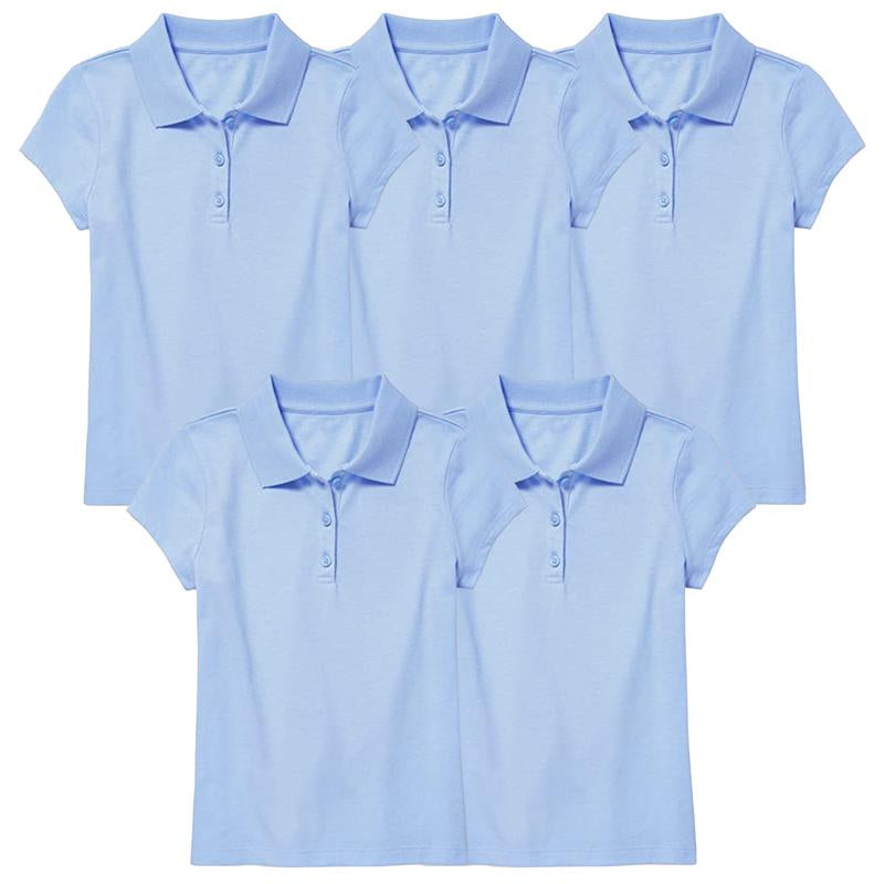 5 Pack Girls Short Sleeve Stretch Pique Polo Shirts School Uniform (4-20)