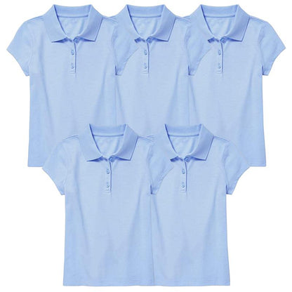 5 Pack Girls Short Sleeve Stretch Pique Polo Shirts School Uniform (4-20)