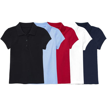 5 Pack Girls Short Sleeve Stretch Pique Polo Shirts School Uniform (4-20)