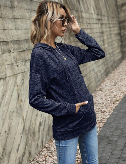 Fashion Drawstring Hoodies for Women Long Sleeve Active Pullover Tops,Navy,L